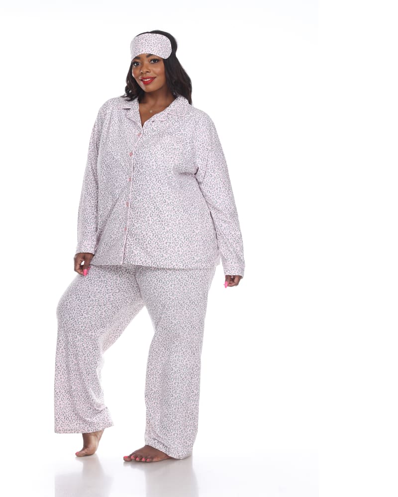 Front of a model wearing a size 4X 3 Piece Pajama Set in Pink Cheetah by White Mark. | dia_product_style_image_id:247739